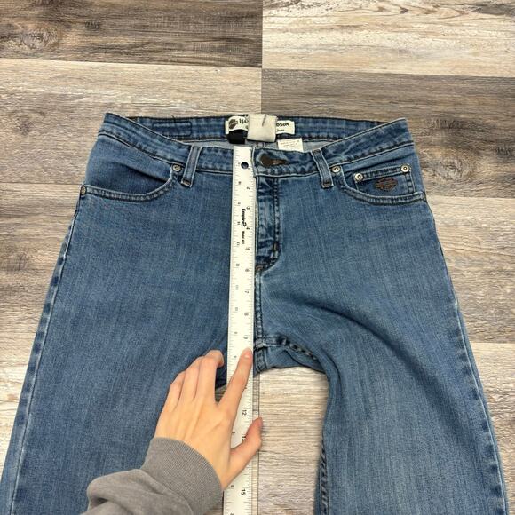 Harley Davidson Motorcycles Mid Wash Blue Women 8 Mid Rise Bootcut Stretch Jeans - Picture 9 of 12